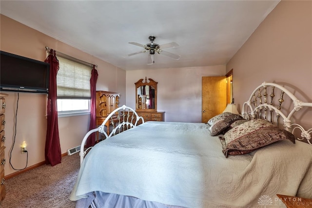 bedroom featuring ceiling fan and carpet floors