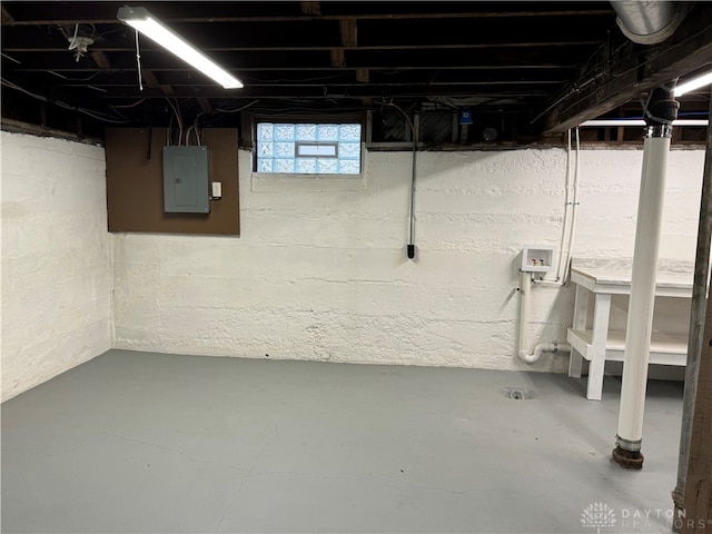 basement with electric panel