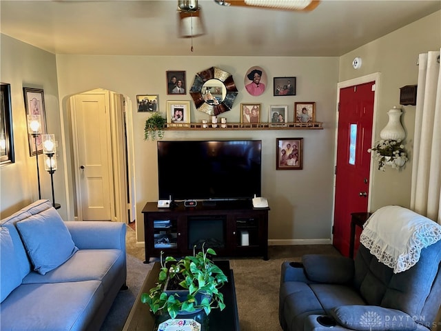 living room featuring carpet floors