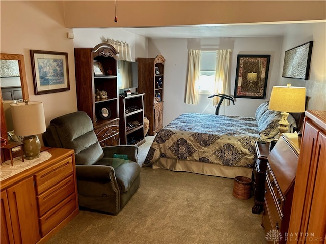 bedroom with light carpet