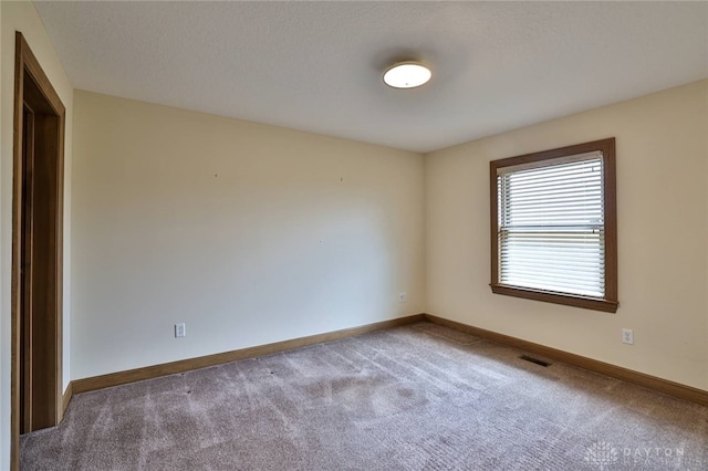 unfurnished room with carpet flooring and a textured ceiling