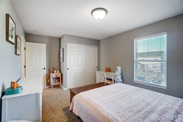 bedroom featuring carpet and a closet