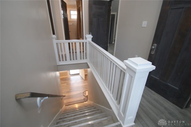 staircase with wood-type flooring