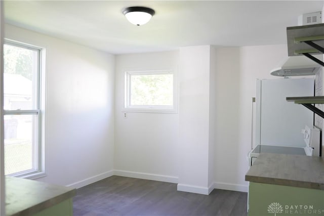 unfurnished room with a healthy amount of sunlight and dark hardwood / wood-style floors