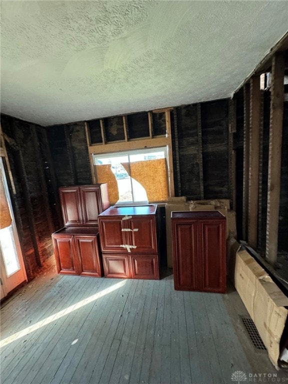 miscellaneous room featuring a textured ceiling, light wood-type flooring, and a wealth of natural light