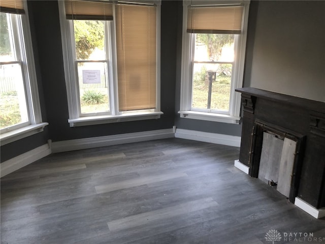 unfurnished living room featuring dark hardwood / wood-style floors