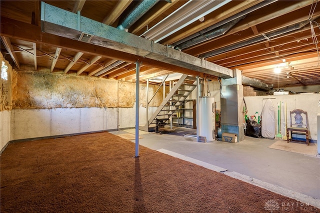 basement featuring water heater