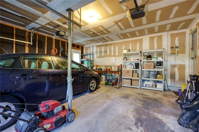 garage with a garage door opener