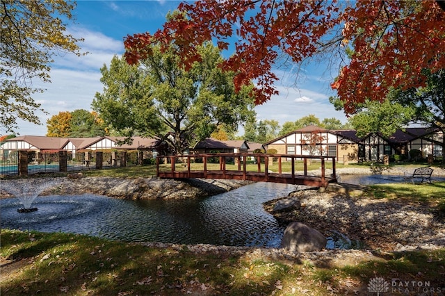 view of property's community with a water view