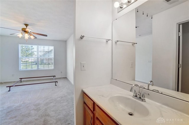 bathroom with vanity and ceiling fan