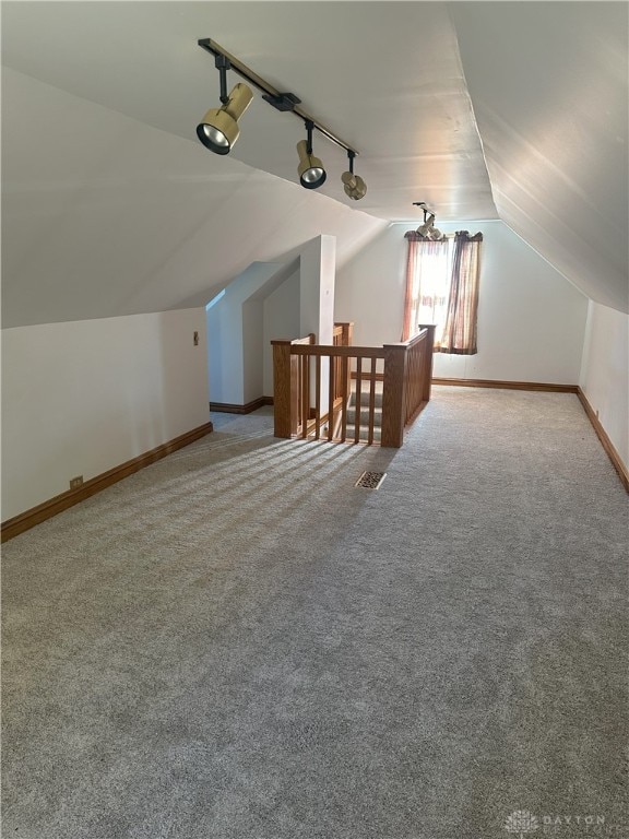 additional living space featuring carpet and vaulted ceiling