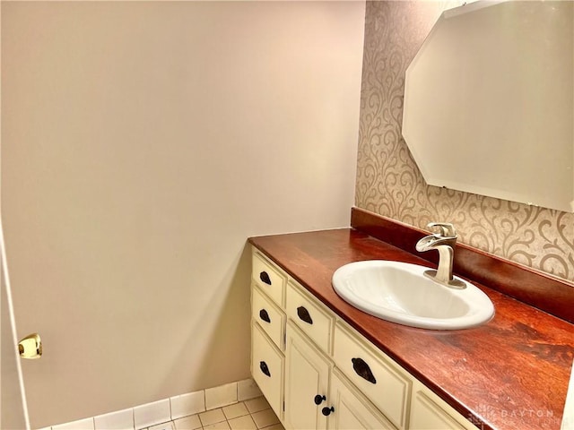 5 Devon Ct, Fairfield, OH 45014 - bathroom with wallpapered walls, vanity, tile patterned floors, and baseboards