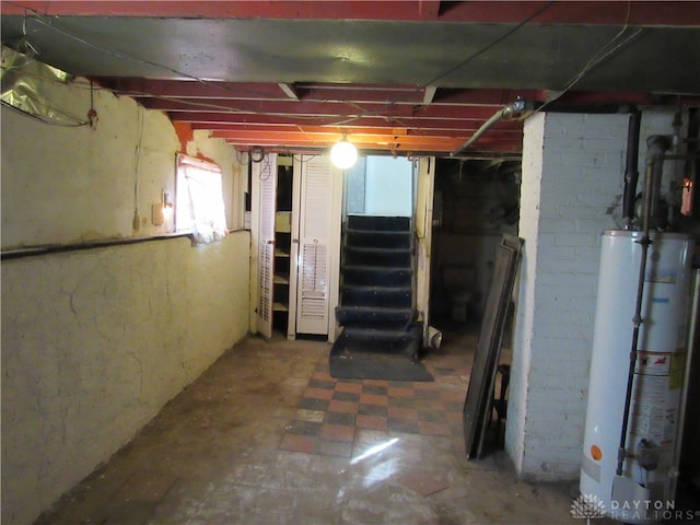 basement featuring water heater