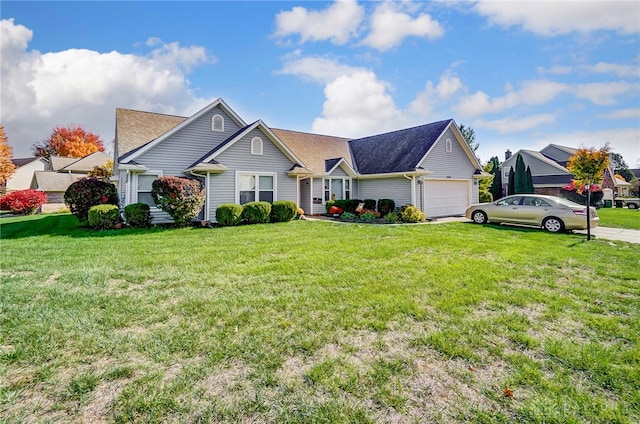 view of front facade with a front lawn and a garage