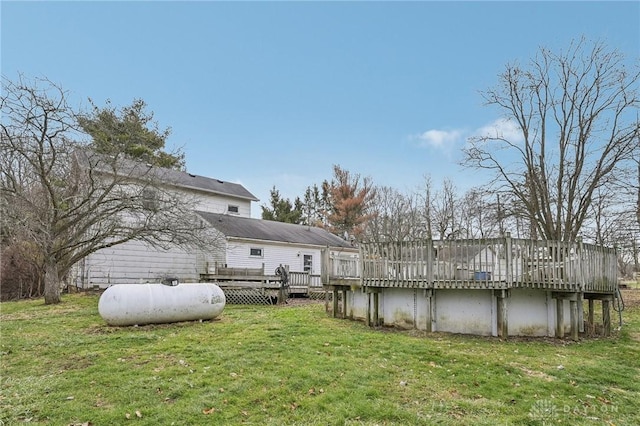 view of yard featuring a wooden deck