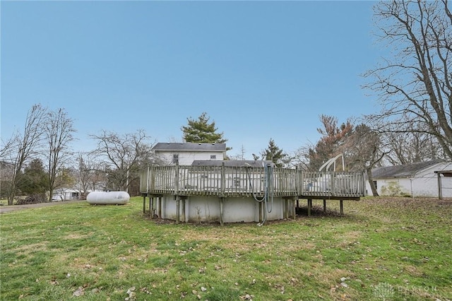 view of yard featuring a wooden deck