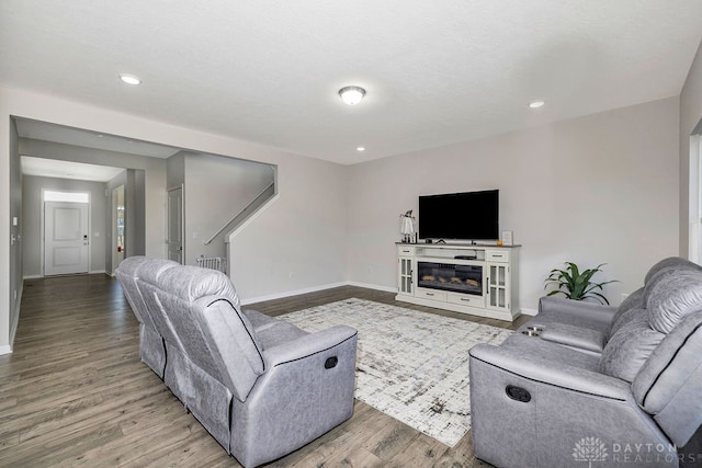 living room with wood-type flooring