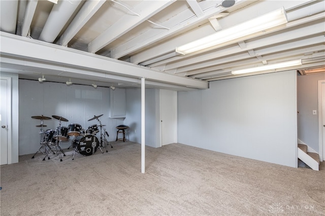 basement featuring carpet floors