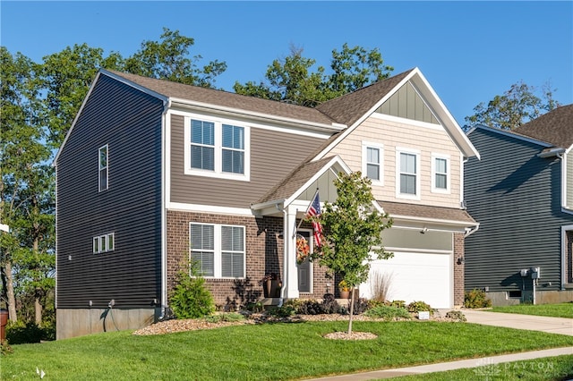 craftsman-style home with a front yard and a garage