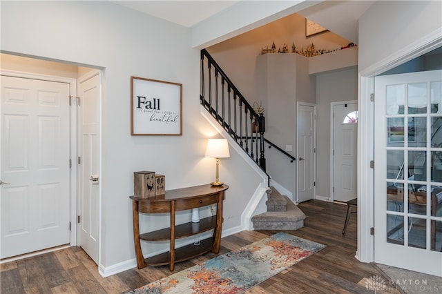 foyer entrance with dark hardwood / wood-style flooring