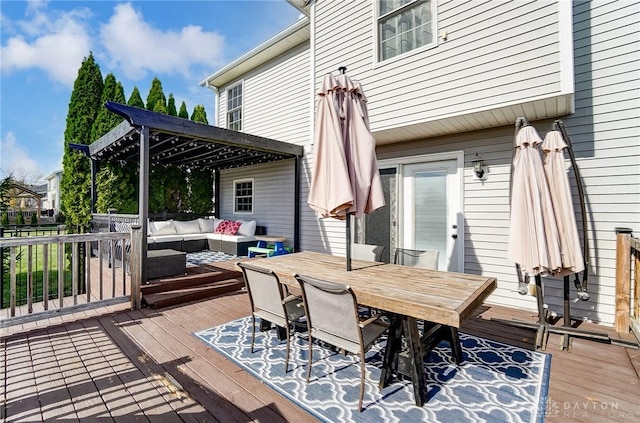 wooden deck featuring an outdoor hangout area