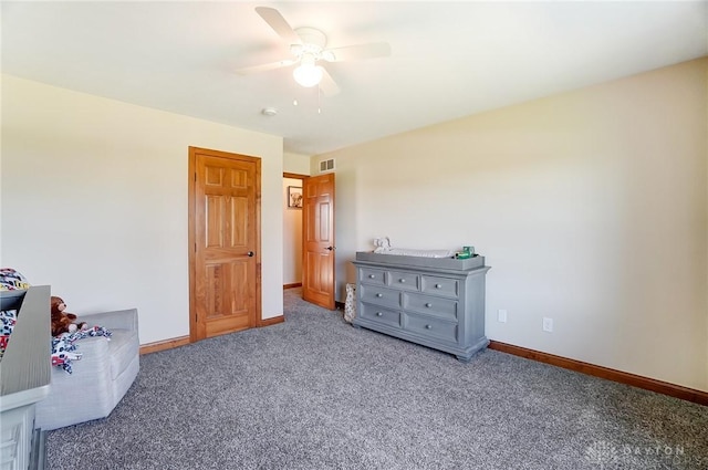 bedroom featuring carpet and ceiling fan