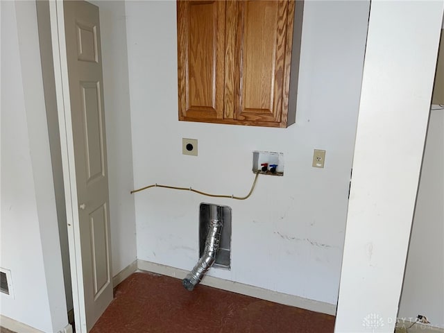 laundry area with hookup for an electric dryer, cabinets, and hookup for a washing machine