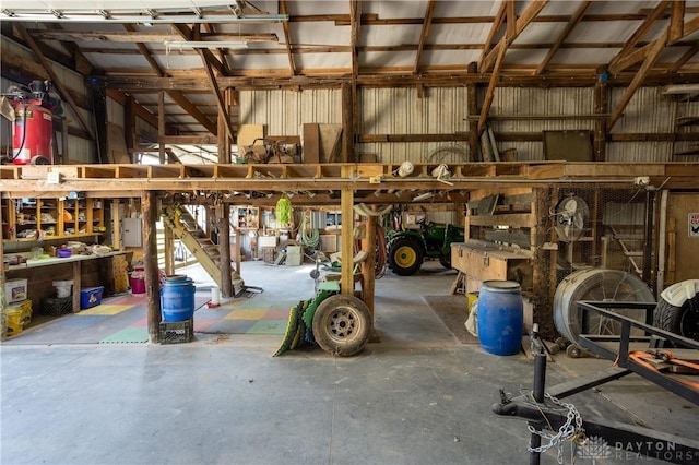 garage featuring a workshop area