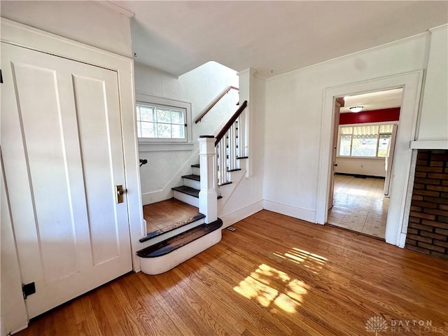 stairway with wood-type flooring