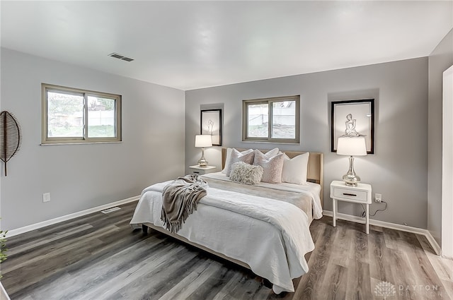 bedroom featuring multiple windows and hardwood / wood-style flooring