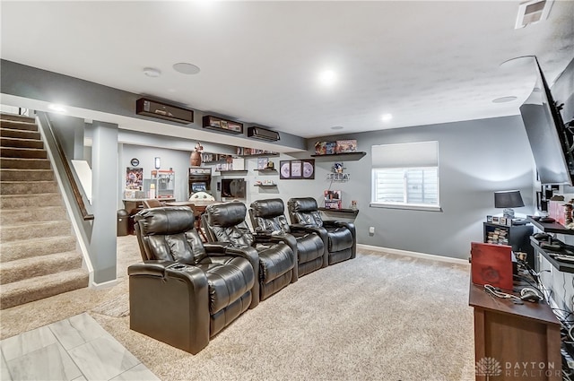 view of carpeted cinema room