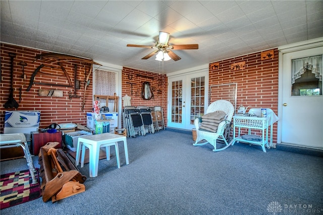 view of patio / terrace with french doors and ceiling fan