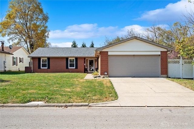 single story home with a front lawn and a garage