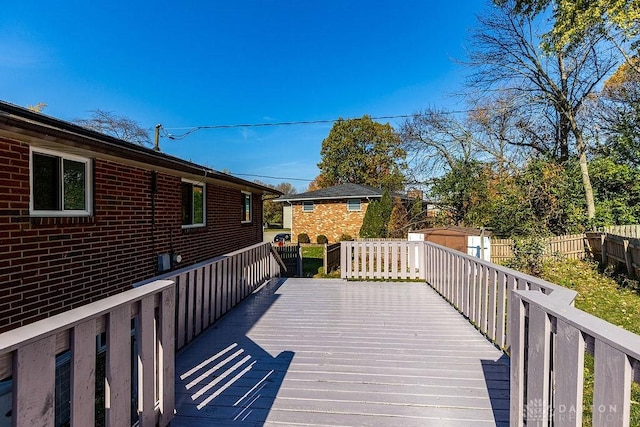 deck with a shed