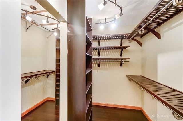 spacious closet with dark hardwood / wood-style flooring