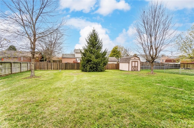 view of yard featuring a storage shed