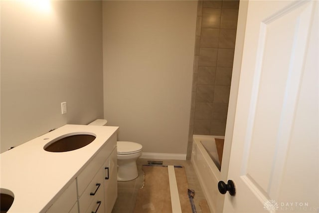 full bathroom featuring tile patterned flooring, vanity, shower with separate bathtub, and toilet