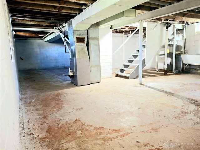 basement with heating unit