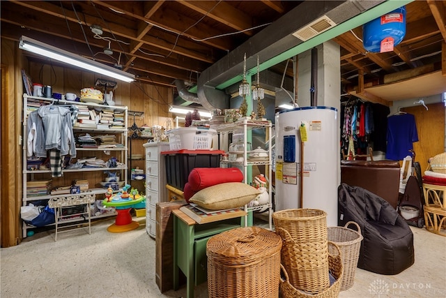 storage room with electric water heater