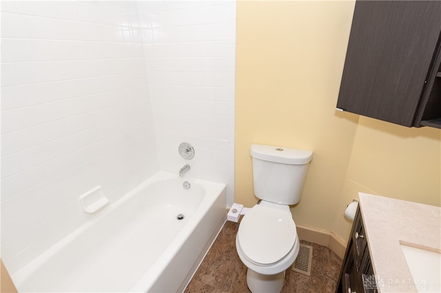 full bathroom with toilet, vanity, and shower / bath combination