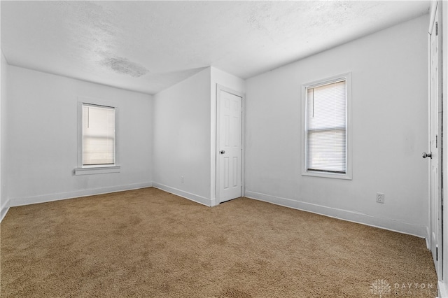 carpeted empty room featuring a textured ceiling and plenty of natural light