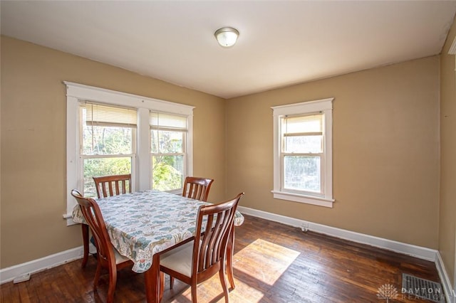 dining room with dark hardwood / wood-style floors