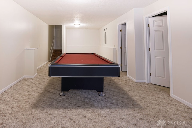 game room with dark carpet and billiards