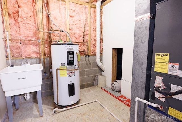 utility room with water heater