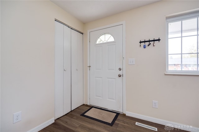 entrance foyer featuring dark hardwood / wood-style flooring