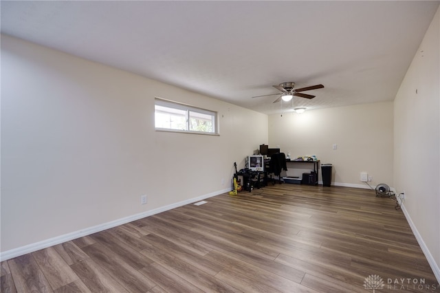 interior space featuring ceiling fan and hardwood / wood-style floors