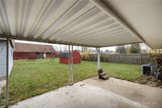 exterior space featuring a storage unit and cooling unit