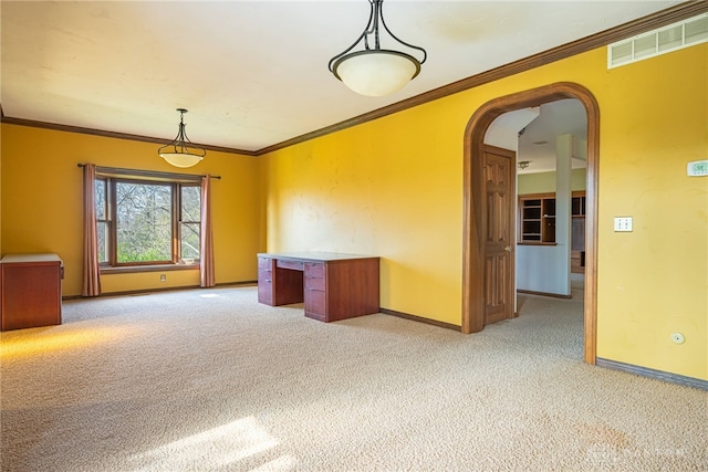 carpeted empty room with ornamental molding