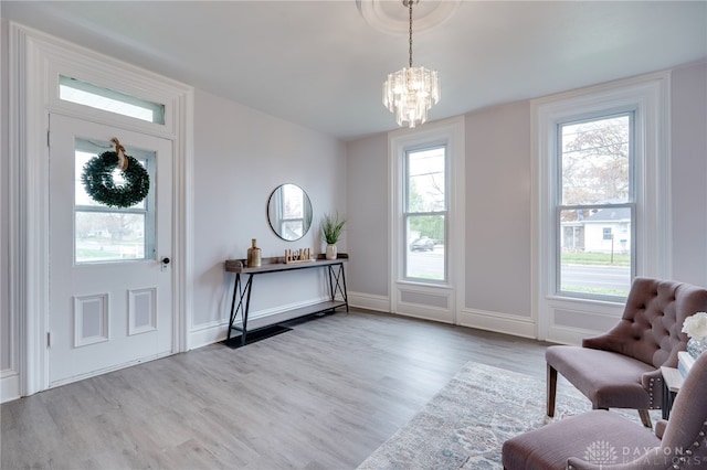 foyer entrance with a healthy amount of sunlight and light hardwood / wood-style floors