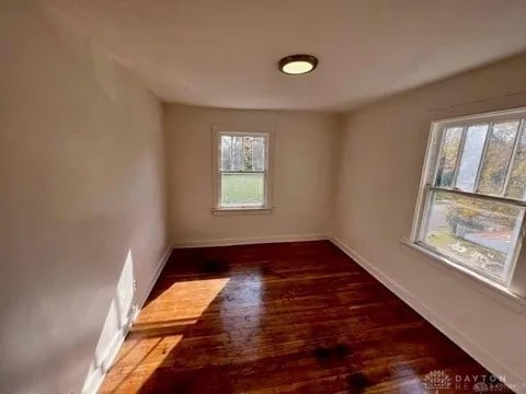 spare room with dark hardwood / wood-style floors and a wealth of natural light